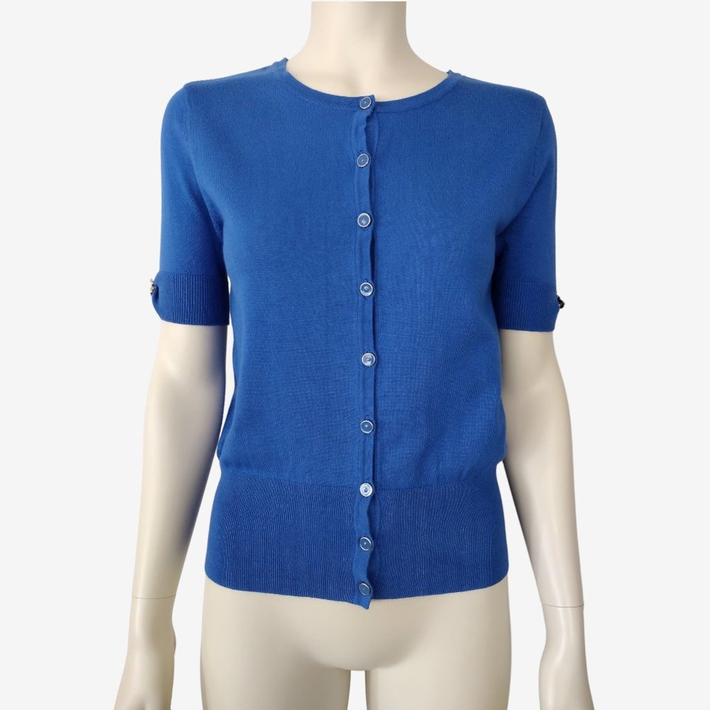Premise Studio Blue Short Sleeved Button Down Knit Sweater Size S